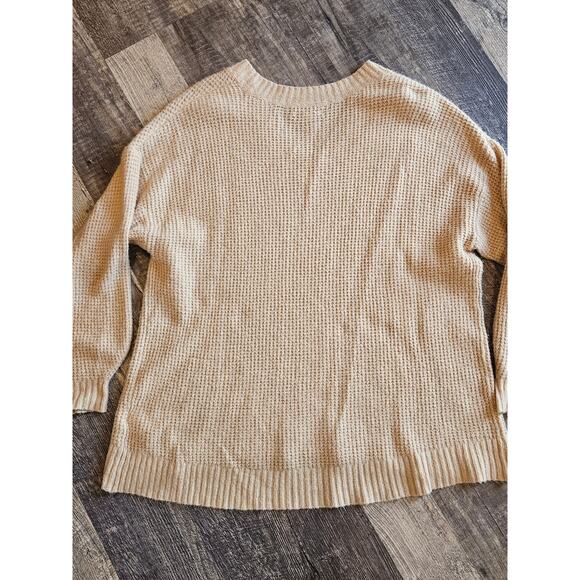 American eagle oversized waffle knit fuzzy sweater tan beige large - Picture 7 of 9